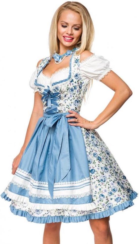 Dirndline Kostuum jurk Romantic Dirndl Oktoberfest Wit/Blauw