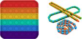 Pop It Fidget Unieke Set: Regenboog Vierkant & Wacky Tracks - fidget toys pakket - Fidget Toys - Pop it