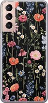 Samsung Galaxy S21 Plus hoesje siliconen - Dark flowers - Soft Case Telefoonhoesje - Print / Illustratie - Goud