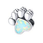 Poot hart opaal bedel | dog paw bead | Zilverana | geschikt voor Biagi , Pandora , Trollbeads armband | 925 zilver