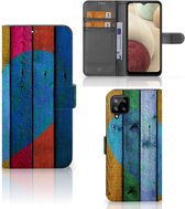 Mobiel Bookcase Geschikt voor Samsung Galaxy A12 Smartphone Hoesje Wood Heart