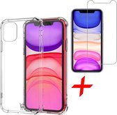 Apple iPhone 11 hoesje - iphone 11 shock case transparant - iphone 11 hoesjes - hoesje iphone 11 + iphone 11 screen protector glas tempered glass screenprotector