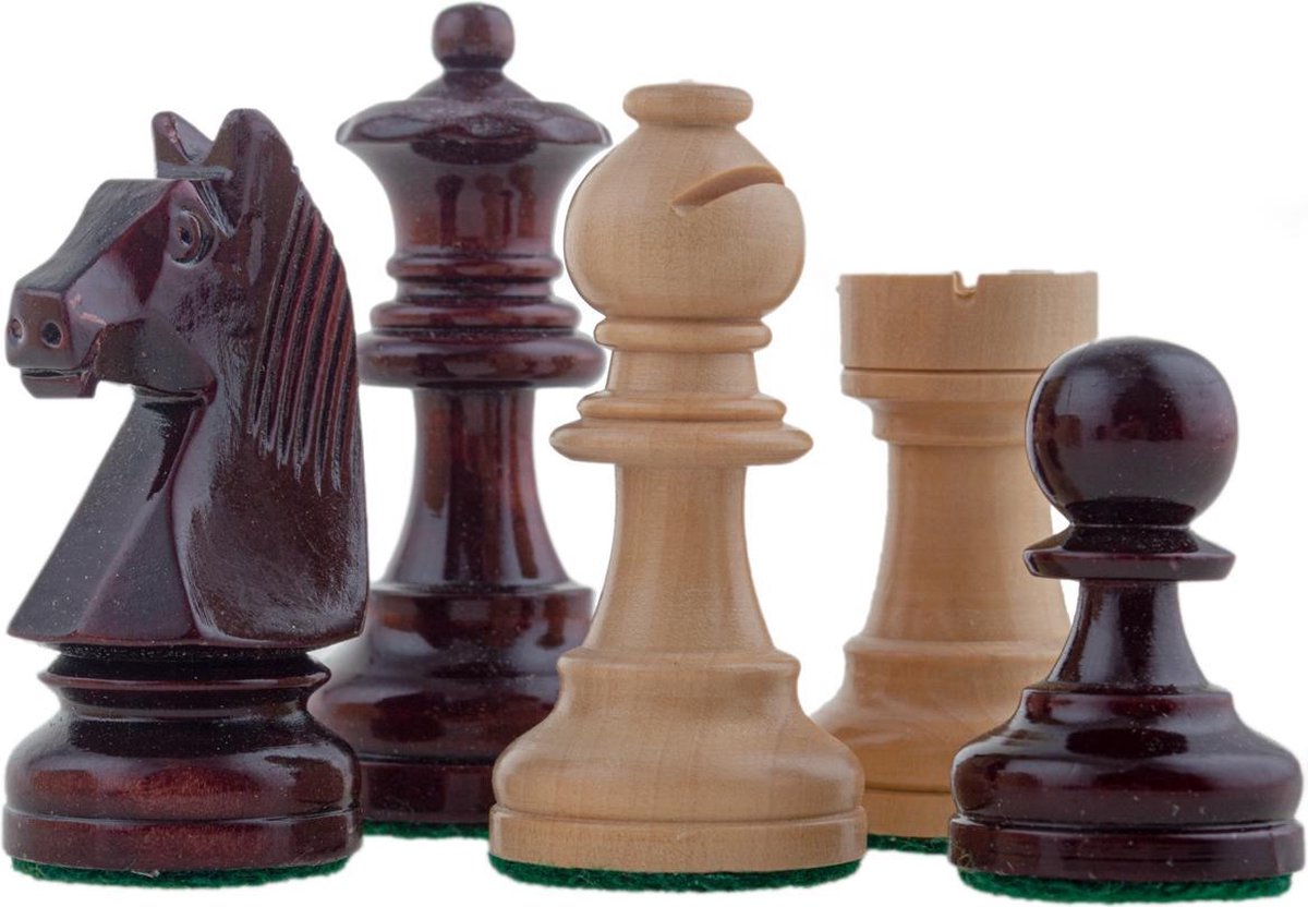 Luxe schaakstukken in palissander/lood/vilt afwerking in houten kistje - R.C creations
