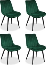 IN-HOME Eetkamerstoelen Set van 4 Loui - Groen - Metaalpoot - Fluweel - Velvet eetstoel