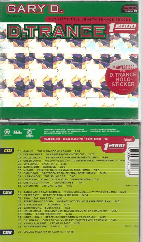 D.Trance 1/2000, Gary D. | Media condition: Very Good Plus (VG+) | 2 x CD , 1 x CD Mixed, 1 x All Media Compilation