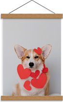 Schoolplaat – Schattige Hond met Hartjes  - 30x40cm Foto op Textielposter (Wanddecoratie op Schoolplaat)