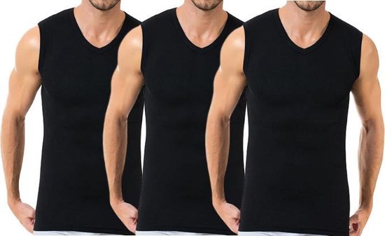3 stuks - V-hals A-shirt - mouwloos - zwart - S