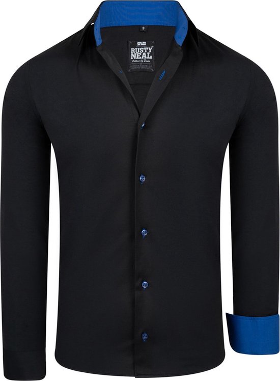 Heren Overhemd Zwart - Blauw - R-44 - KINGDOM