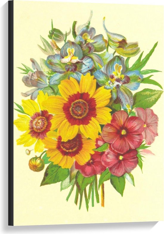 Canvas  - Schilderij van Mooie Gekleurde Bloemen - 60x90cm Foto op Canvas Schilderij (Wanddecoratie op Canvas)