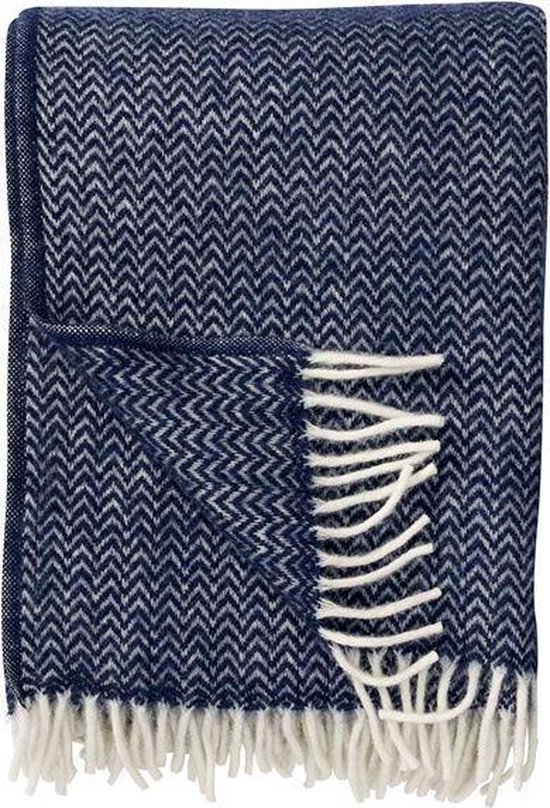 Klippan Chevron - Plaid - 100% wol  - Dark Denim - Blauw - Deken - Woon accessoire - wollendeken - Donker Blauw