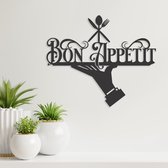 Wanddecoratie - Bon Appetit Smakelijk - Hout - Wall Art - Muurdecoratie - Woonkamer - Zwart - 34.5 x 29 cm