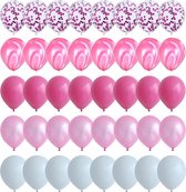 Partygoodz 40 Stuks - Licht Roze - Roze - Marmer - Confetti - Wit -  Ballonnen Set - Decoratie - Papieren Confetti - Verjaardag - Feest