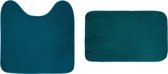Livetti | Badkamermat en Wc-mat | 2 STK | Badkamermat 45x75 | Wc-mat 45x45 | Blauw/Smaragd Groen