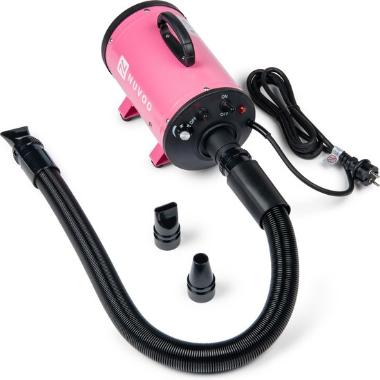 Nuvoo Professionele Hondenföhn / Waterblazer / Hondenborstel met 3 Opzetstukken - Verstelbare Vermogen tot 2200W - Warme / Koude Stand - Roze