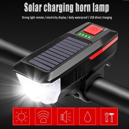 BikerVibes - Fietsverlichting USB Oplaadbaar - Voorlamp Fiets - Zaklamp - Solar - Voorlicht - LED - Waterdicht - Fietslampje - 250 Lumen - Zwart/oranje — afbeelding 5