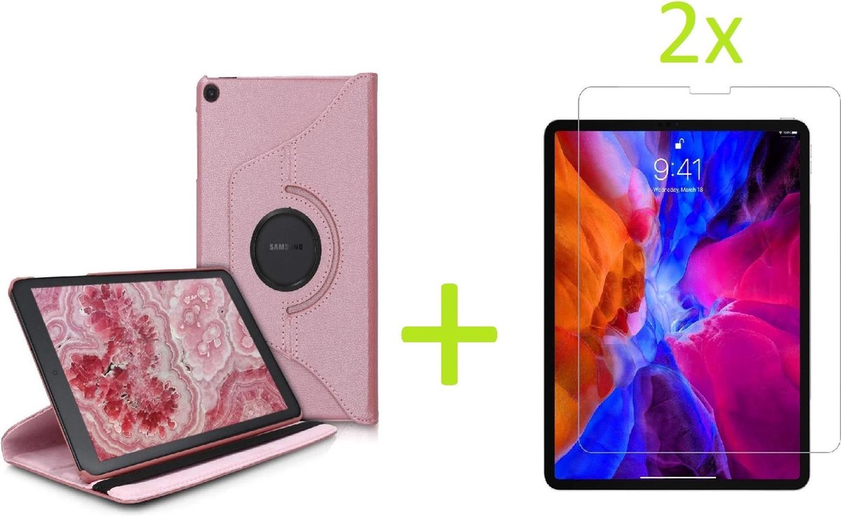 Book Cover Geschikt voor: Samsung Galaxy Tab A7 10.4 (2020) Multi Stand Case - 360 Draaibaar Tablet hoesje - Tablethoes - Rosé Goud + 2x Screenprotector
