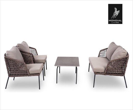 Mondial Living® Loungeset Lennox met 2 stoelen, tafel en 2 persoons bankje  | bol.com