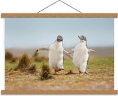 Schoolplaat – Huppelende Pinguïns  - 60x40cm Foto op Textielposter (Wanddecoratie op Schoolplaat)