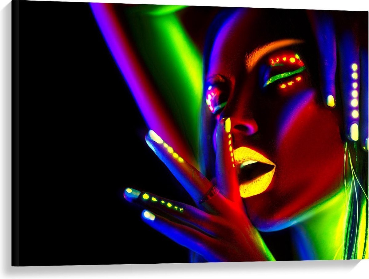 Canvas - Vrouw Versierd met Lichtgevende Verf - 100x75cm Foto op Canvas Schilderij (Wanddecoratie op Canvas)