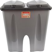 Goedkope dubbele vuilnisbak 2 x 25L recycling - afvalbak met 2 deksel - Maat XL- Zwart- 30 x 49 x 53 cm