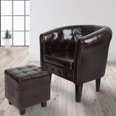 Pippa Design Chesterfield stoel en kruk - kunstleer - donkerbruin