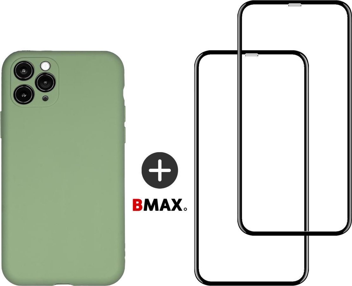BMAX telefoonhoesje geschikt voor iPhone 11 Pro Max - Siliconen hardcase hoesje mintgroen - Met 2 screenprotectors full cover