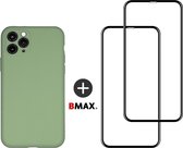 BMAX telefoonhoesje geschikt voor iPhone 11 Pro Max - Siliconen hardcase hoesje mintgroen - Met 2 screenprotectors full cover
