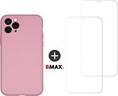 BMAX Telefoonhoesje geschikt voor iPhone 11 Pro Max - Siliconen hardcase hoesje lichtroze - Met 2 screenprotectors