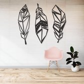 Geometrische Wanddecoratie - Veren - Hout - Wall Art - Muurdecoratie - Woonkamer - Zwart - 89 x 90 cm