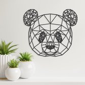 Geometrische Wanddecoratie - Panda Hoofd - Dieren - Hout - Wall Art - Muurdecoratie - Woonkamer - Zwart - 33 x 29 cm