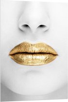 Acrylglas - Gouden lip op Zwart/Wit Persoon - 80x120cm Foto op Acrylglas (Met Ophangsysteem)