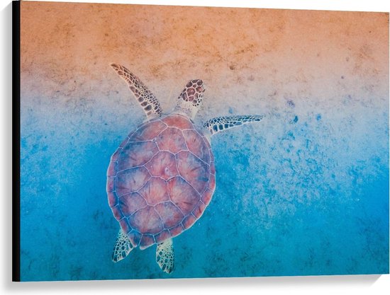 Canvas  - Schildpad in de Blauwe Zee - 100x75cm Foto op Canvas Schilderij (Wanddecoratie op Canvas)