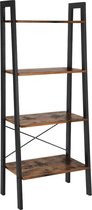 Staand rek, boekenkast, 4 niveaus ladderrek, stabiel metalen frame, eenvoudige montage, voor woonkamer, slaapkamer, keuken, vintage bruin zwart LLS44X