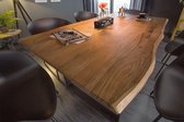 Massieve boomstam eettafel MAMMUT 140 cm wilde acacia 2,6 cm plaat industriële slede onderstel