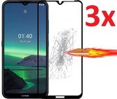 Full Cover 3D Edge Tempered Glass Screen Protector Geschikt Voor  Nokia 1.4 - Ultradun Gehard Glas - Optimale Display Bescherming - Volledige Dekking - Case Friendly - Set Van 3 Stuks