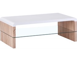 Salontafel Bali 110cm Wit, glas & eik