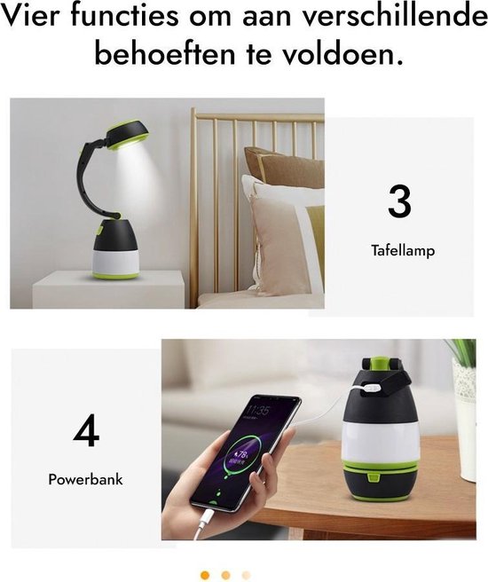 Multifunctionele Kampeerlamp, Outdoor verlichting ,campinglampen, Zaklantaarn Draadloos, USB-Oplaadbaar, Opvouwbaar en Uitklapbaar tot Bureaulamp, Leeslamp, Tentlamp, Noodverlichting - Ledlamp voor Binnen en Buiten - (Groen en Zwart) van Merkloos — afbeelding 5