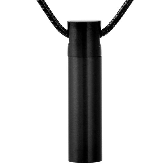 Fako Bijoux® - Pendentif en frêne / Bijoux en frêne - Cylindre - Acier inoxydable - 8x33mm - Zwart