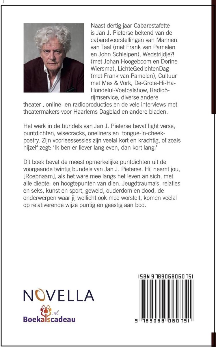 Boekcover met tekst 'Het beste van Jan J. Pieterse' en 'Zijn meest opmerkelijke puntdichten'.