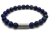 H-Beau - Handgemaakte Armband van Edelstenen - Natuurstenen - Lapis Lazuli Kralen - RVS Kraal - 8mm - lengte 19cm - Gepolijst - Blauw - Heren - Unisex - Sterrenbeeld - Horoscoop -