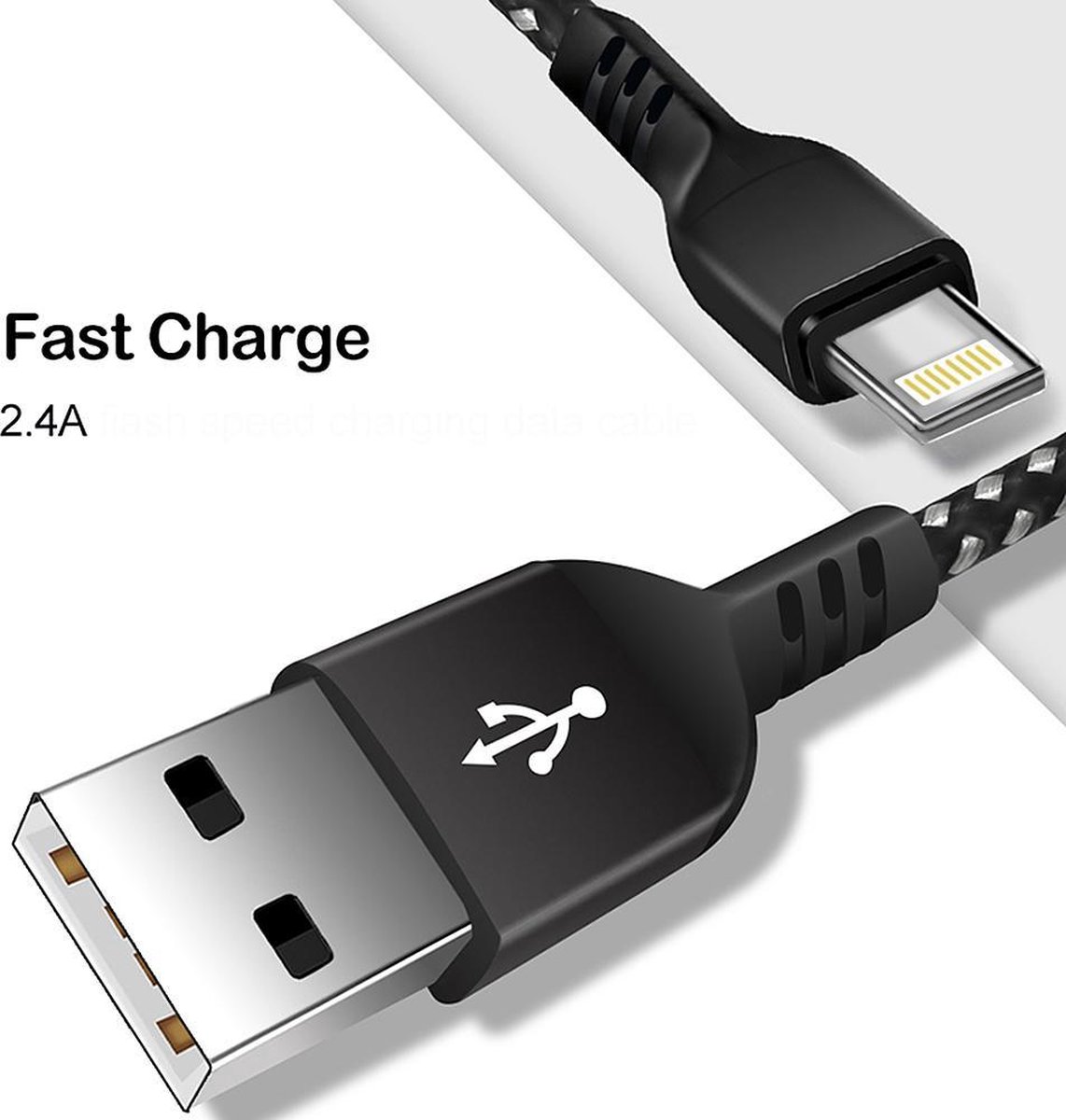 Maclean MCE472 USB naar Lightning-kabel Oplaadkabel 1 m snelladen 5V / 2,4A