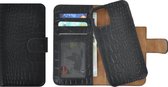 iPhone 12 Mini hoesje - Wallet case - Portemonnee Hoes 2in1 Uitneembaar Echt leer Book case Croco Zwart