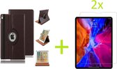 Geschikt voor Apple iPad Air 4 (2020) 10.9 inch Multi Stand Case - 360 Draaibaar Tablet hoesje - Tablethoes - Bruin + 2x Screenprotector