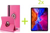 Geschikt voor Apple iPad Air 4 (2020) 10.9 inch Multi Stand Case - 360 Draaibaar Tablet hoesje - Tablethoes - Donkerroze + 2x Screenprotector