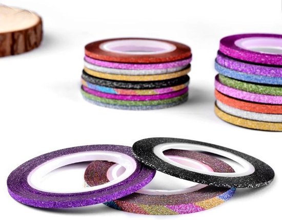 10 Rolletjes Glitter Nail Art 1mm Striping Tape / Sparkolia Striper / Decoratie Sticker Nagel / Multicolor Verschillende Kleuren met Glitters - Sparkolia