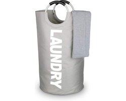 TDR - Stevige stoffen ronde waszak met aluminium handvat - capaciteit ca. 80L - Grijs
