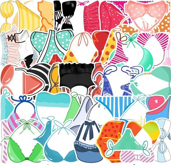 Autocollants bikini - 56 pièces - Mélange de thèmes été, maillots de bain,  mode plage | bol