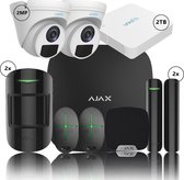Ajax Systems zwart + Uniarch IP camera alarmsysteem pakket - 1x Hub / 2x MotionProtect / 2x DoorProtect / 1x HomeSiren 2x SpaceControl - 2x Uniarch 2MP IP camera + NVRecorder 2TB