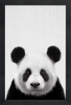 JUNIQE - Poster in houten lijst Panda zwart-wit foto -30x45 /Grijs &