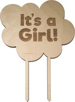 Houten Taarttopper It's A Girl - Taart decoratie geboorte - Gender reveal